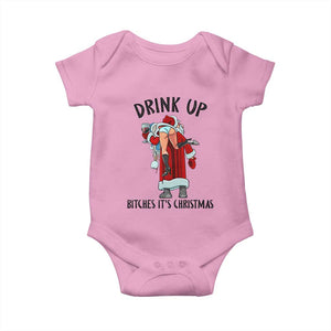 Funny Christmas Wine Baby Onesie Drink Up Bitches It Is Christmas TS14 Light Pink Print Your Wear