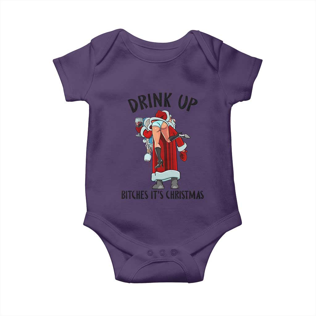 Funny Christmas Wine Baby Onesie Drink Up Bitches It Is Christmas TS14 Purple Print Your Wear