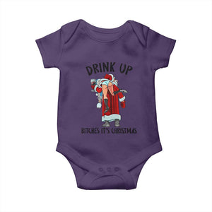 Funny Christmas Wine Baby Onesie Drink Up Bitches It Is Christmas TS14 Purple Print Your Wear