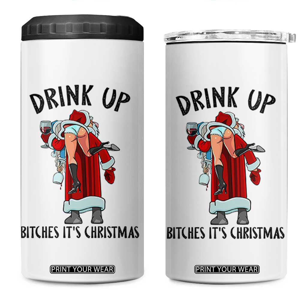Funny Christmas Wine 4 in 1 Can Cooler Tumbler Drink Up Bitches It Is Christmas TS14 One Size: 16 oz White Print Your Wear