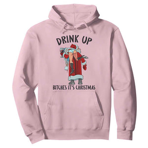 Funny Christmas Wine Hoodie Drink Up Bitches It Is Christmas TS14 Light Pink Print Your Wear