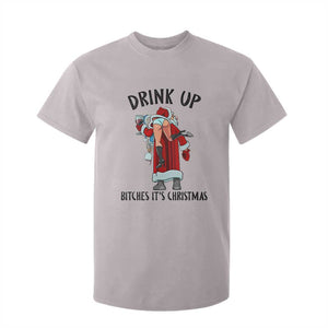 Funny Christmas Wine T Shirt For Kid Drink Up Bitches It Is Christmas TS14 Ice Gray Print Your Wear