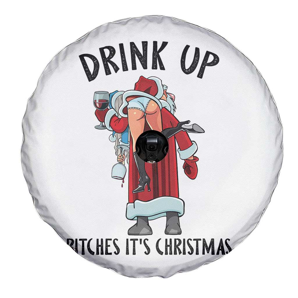 Funny Christmas Wine Spare Tire Cover Drink Up Bitches It Is Christmas TS14 Print Your Wear