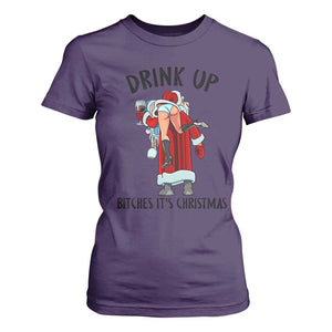 Funny Christmas Wine T Shirt For Women Drink Up Bitches It Is Christmas TS14 Purple Print Your Wear