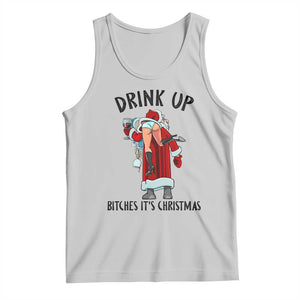 Funny Christmas Wine Tank Top Drink Up Bitches It Is Christmas TS14 Ash Print Your Wear