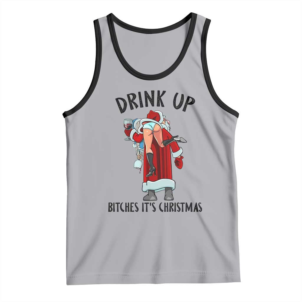 Funny Christmas Wine Tank Top Drink Up Bitches It Is Christmas TS14 Athletic Heather Black Print Your Wear