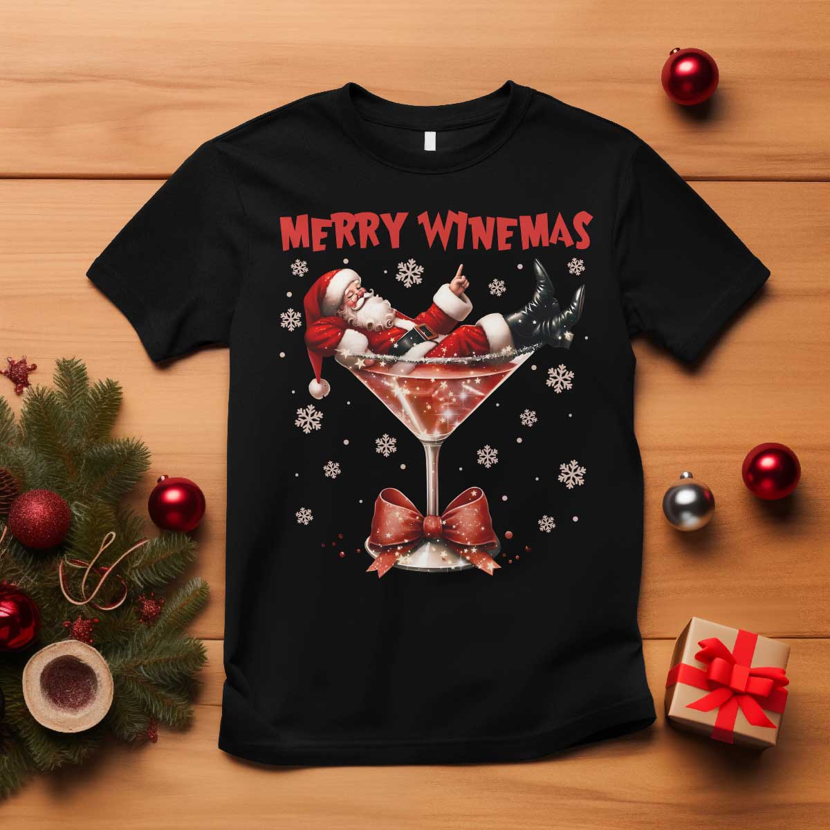 Funny Christmas Wine T Shirt Santa Feeling Xmas TS14 Black Print Your Wear