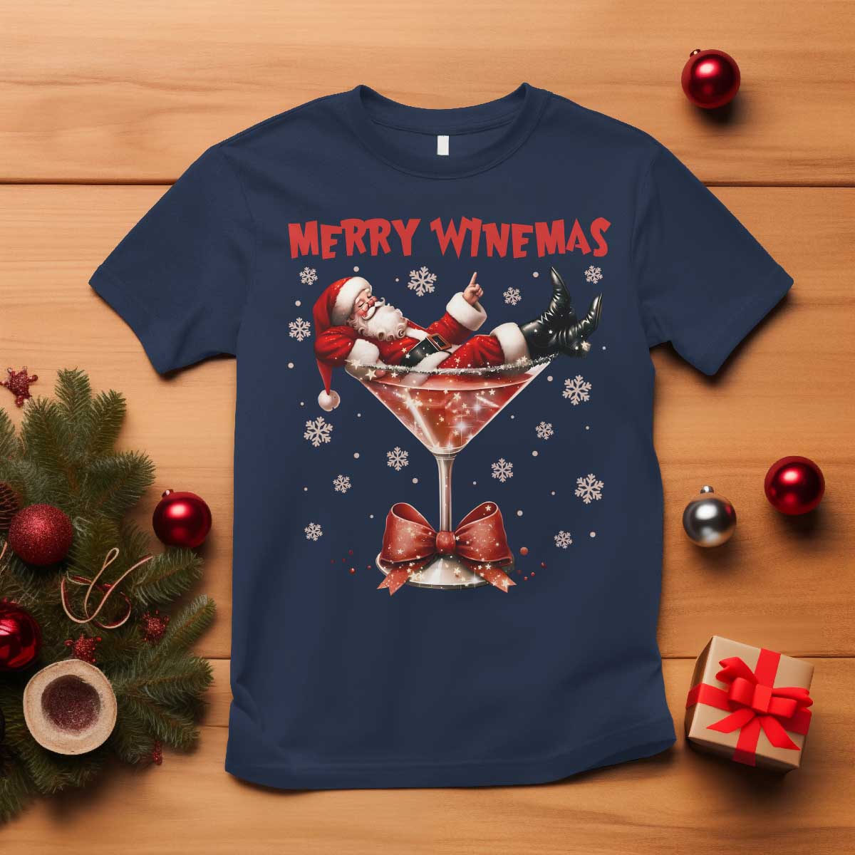 Funny Christmas Wine T Shirt Santa Feeling Xmas TS14 Navy Print Your Wear