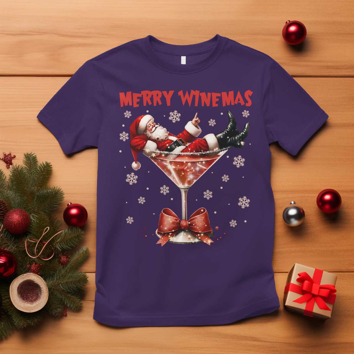 Funny Christmas Wine T Shirt Santa Feeling Xmas TS14 Purple Print Your Wear