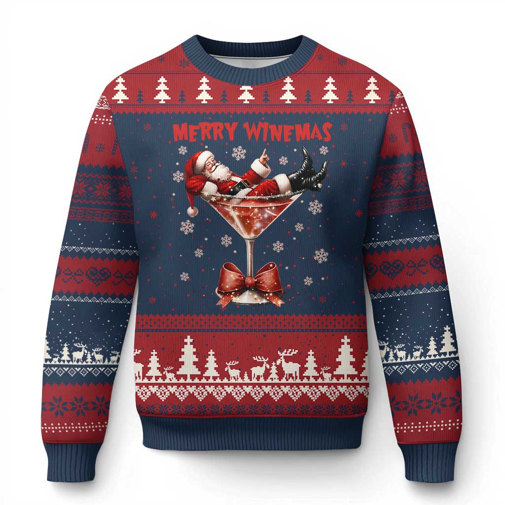 Funny Xmas Wine Ugly Christmas Sweater Santa Feeling Xmas TS14 Navy Red Print Your Wear