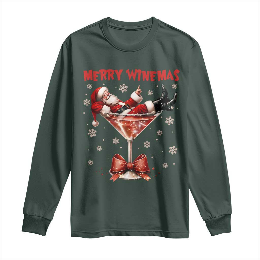 Funny Christmas Wine Long Sleeve Shirt Santa Feeling Xmas TS14 Dark Forest Green Print Your Wear