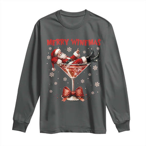 Funny Christmas Wine Long Sleeve Shirt Santa Feeling Xmas TS14 Dark Heather Print Your Wear