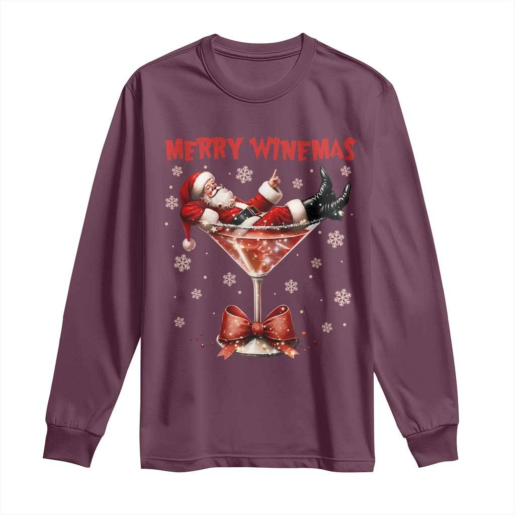 Funny Christmas Wine Long Sleeve Shirt Santa Feeling Xmas TS14 Maroon Print Your Wear