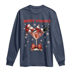 Funny Christmas Wine Long Sleeve Shirt Santa Feeling Xmas TS14 Navy Print Your Wear