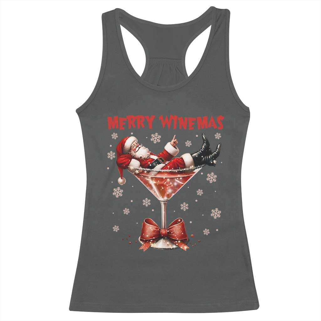 Funny Christmas Wine Racerback Tank Top Santa Feeling Xmas TS14 Dark Heather Print Your Wear