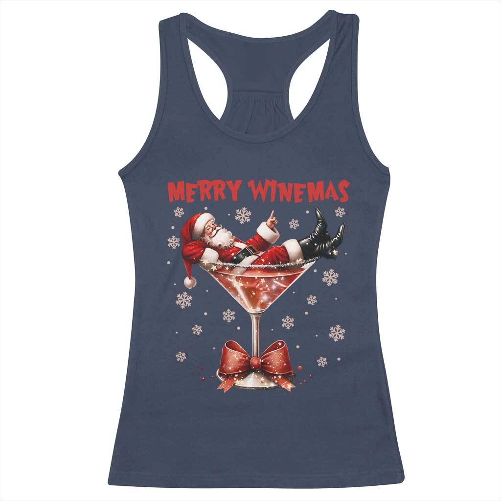 Funny Christmas Wine Racerback Tank Top Santa Feeling Xmas TS14 Navy Print Your Wear