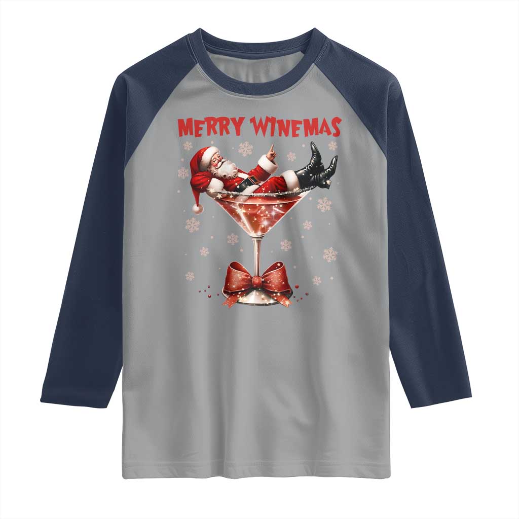 Funny Christmas Wine Raglan Shirt Santa Feeling Xmas TS14 Sport Gray Navy Print Your Wear