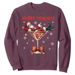 Funny Christmas Wine Sweatshirt Santa Feeling Xmas TS14 Maroon Print Your Wear
