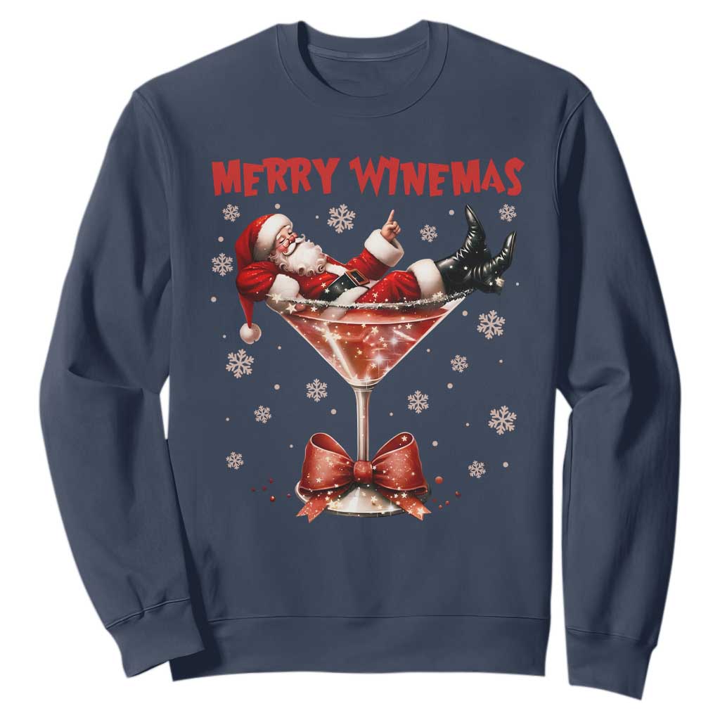 Funny Christmas Wine Sweatshirt Santa Feeling Xmas TS14 Navy Print Your Wear