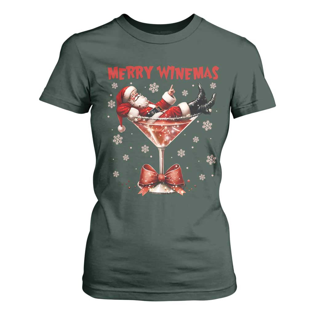 Funny Christmas Wine T Shirt For Women Santa Feeling Xmas TS14 Dark Forest Green Print Your Wear