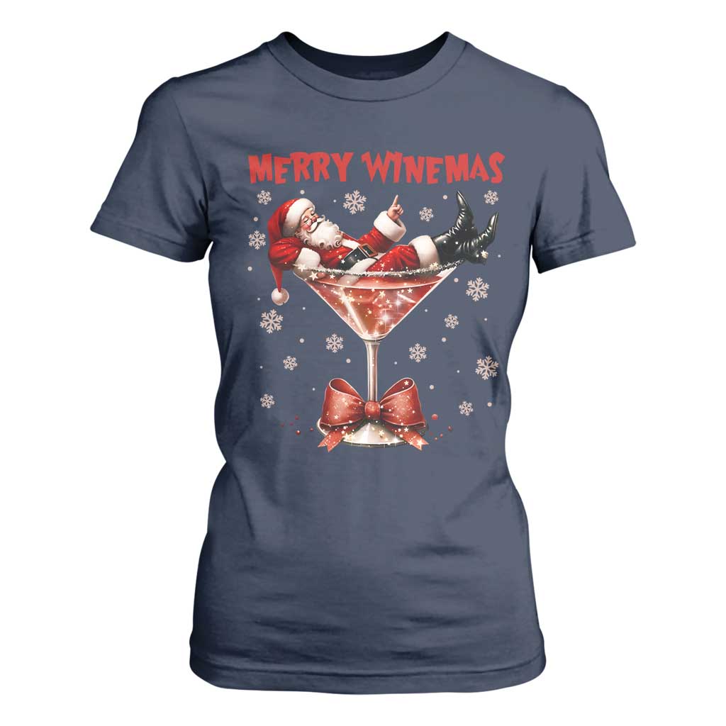 Funny Christmas Wine T Shirt For Women Santa Feeling Xmas TS14 Navy Print Your Wear