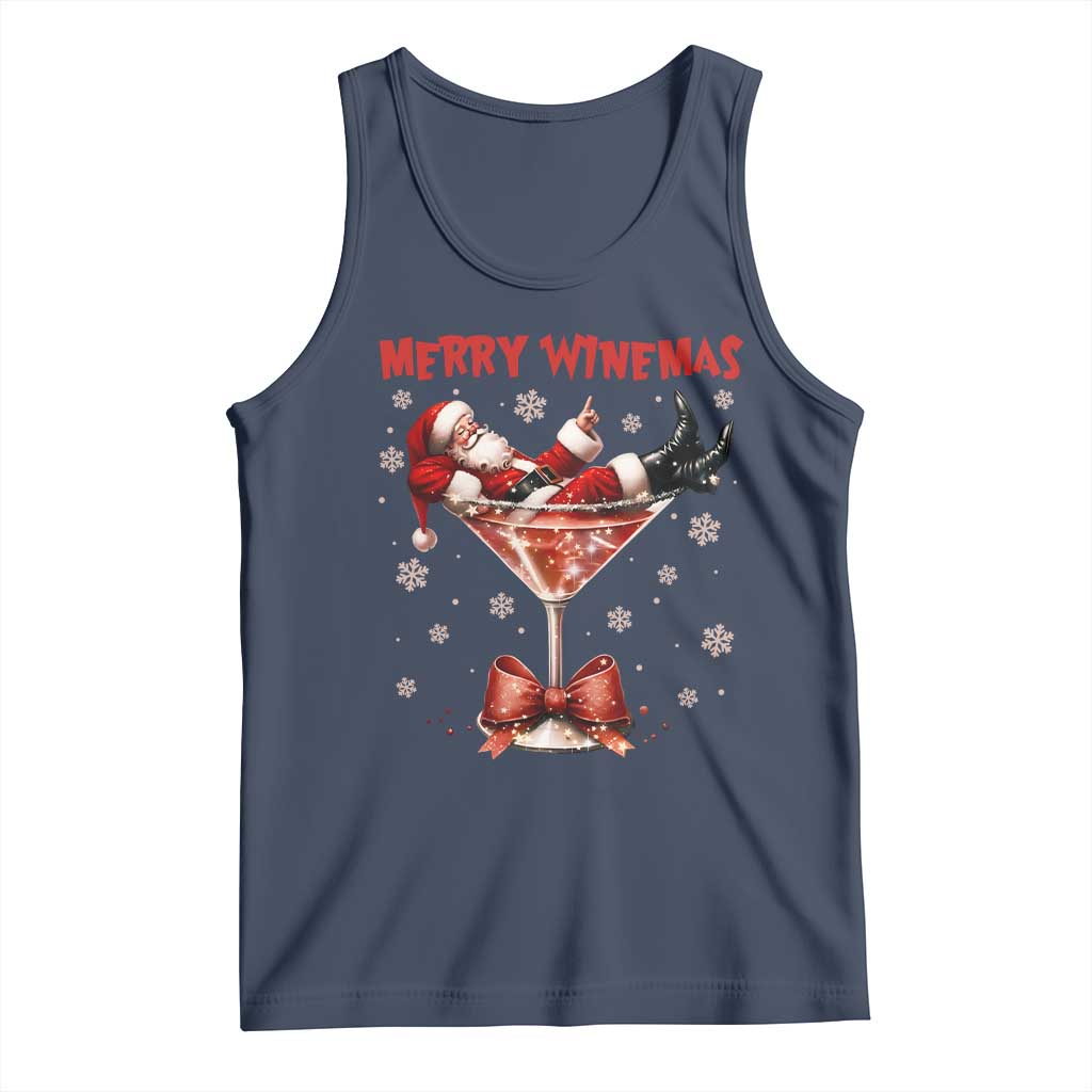 Funny Christmas Wine Tank Top Santa Feeling Xmas TS14 Navy Print Your Wear