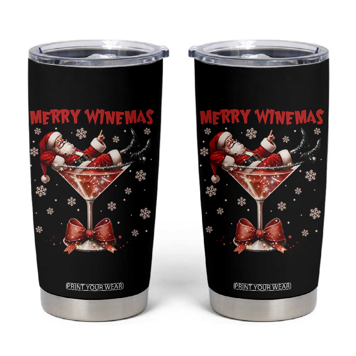 Funny Christmas Wine Tumbler Cup Santa Feeling Xmas TS14 Black Print Your Wear