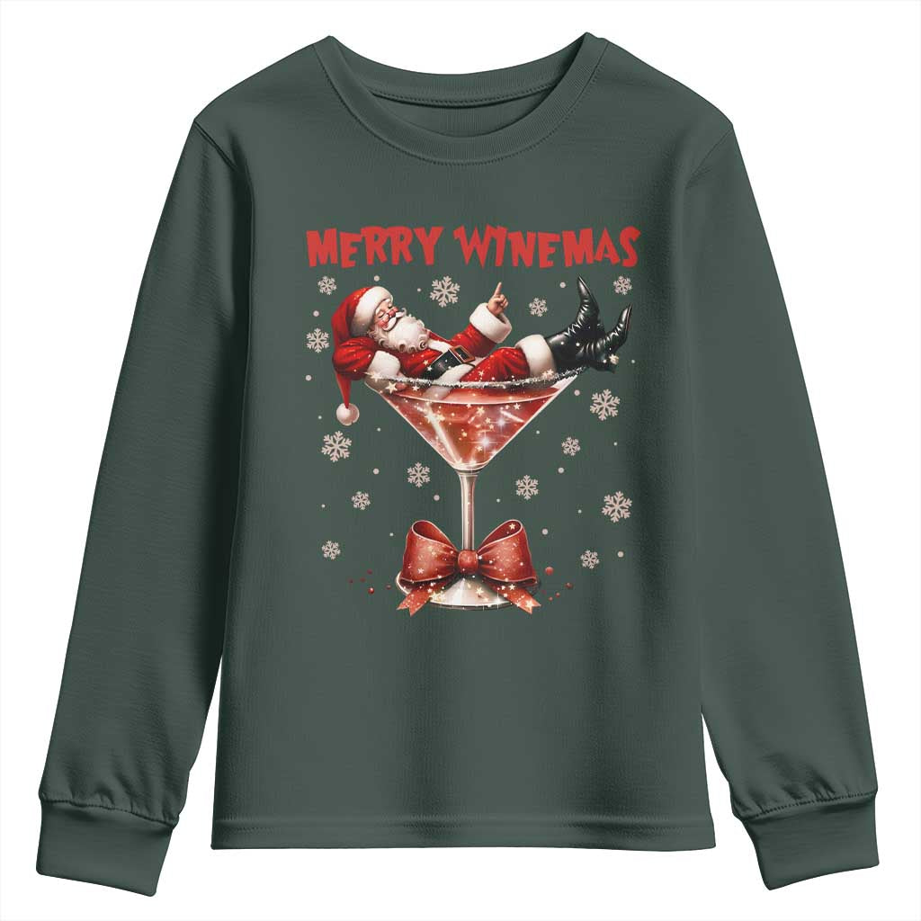 Funny Christmas Wine Youth Sweatshirt Santa Feeling Xmas TS14 Dark Forest Green Print Your Wear