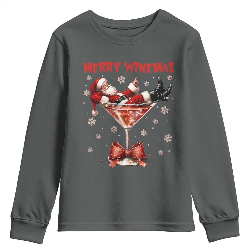 Funny Christmas Wine Youth Sweatshirt Santa Feeling Xmas TS14 Dark Heather Print Your Wear