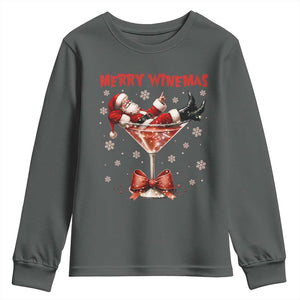 Funny Christmas Wine Youth Sweatshirt Santa Feeling Xmas TS14 Dark Heather Print Your Wear