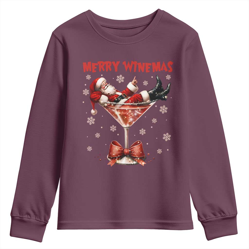 Funny Christmas Wine Youth Sweatshirt Santa Feeling Xmas TS14 Maroon Print Your Wear