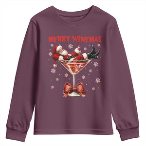 Funny Christmas Wine Youth Sweatshirt Santa Feeling Xmas TS14 Maroon Print Your Wear
