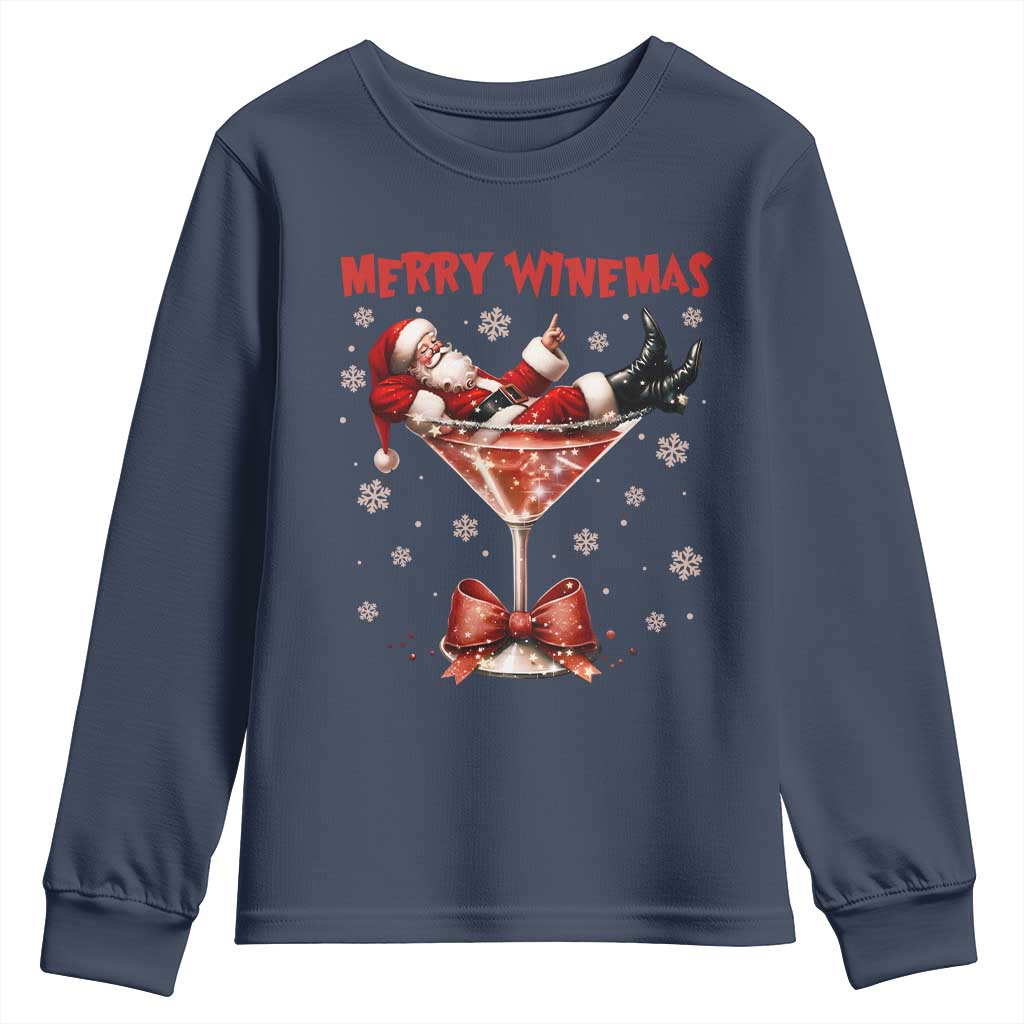 Funny Christmas Wine Youth Sweatshirt Santa Feeling Xmas TS14 Navy Print Your Wear