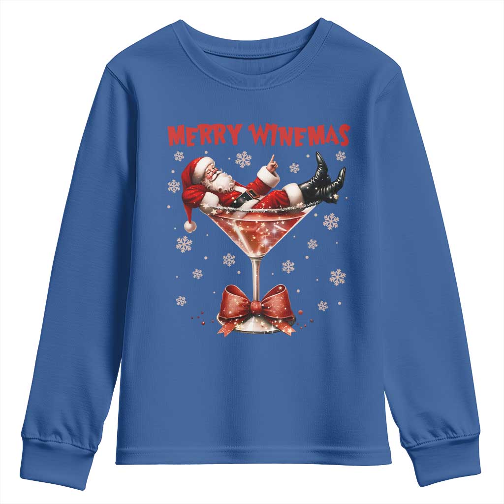 Funny Christmas Wine Youth Sweatshirt Santa Feeling Xmas TS14 Royal Blue Print Your Wear
