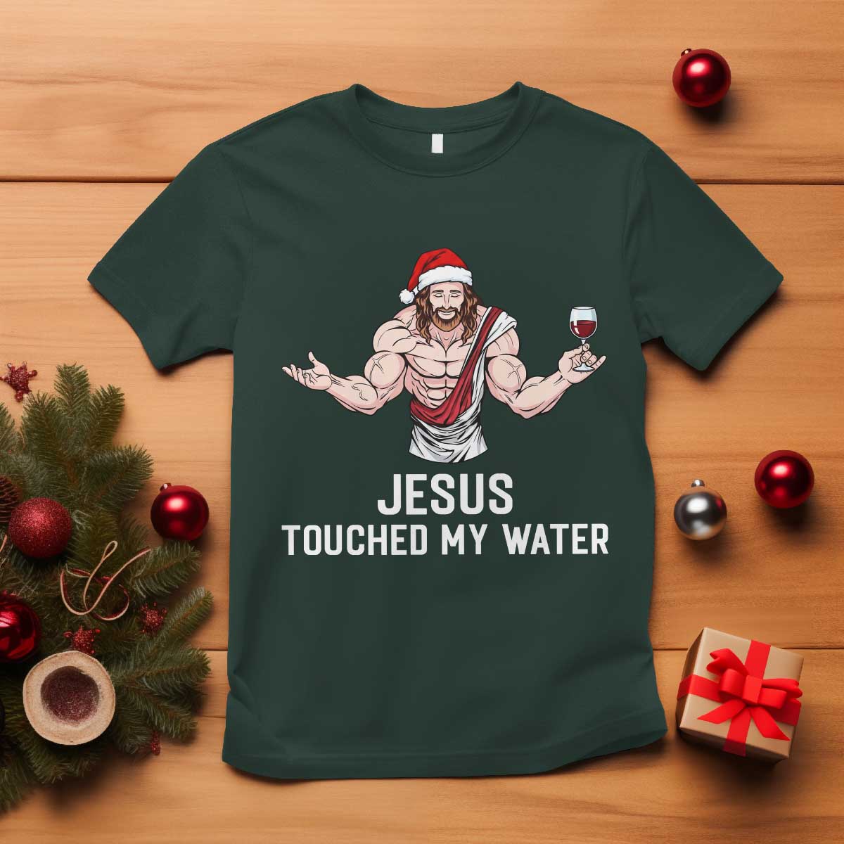Funny Christmas Wine T Shirt Jesus Drank Wine TS14 Dark Forest Green Print Your Wear