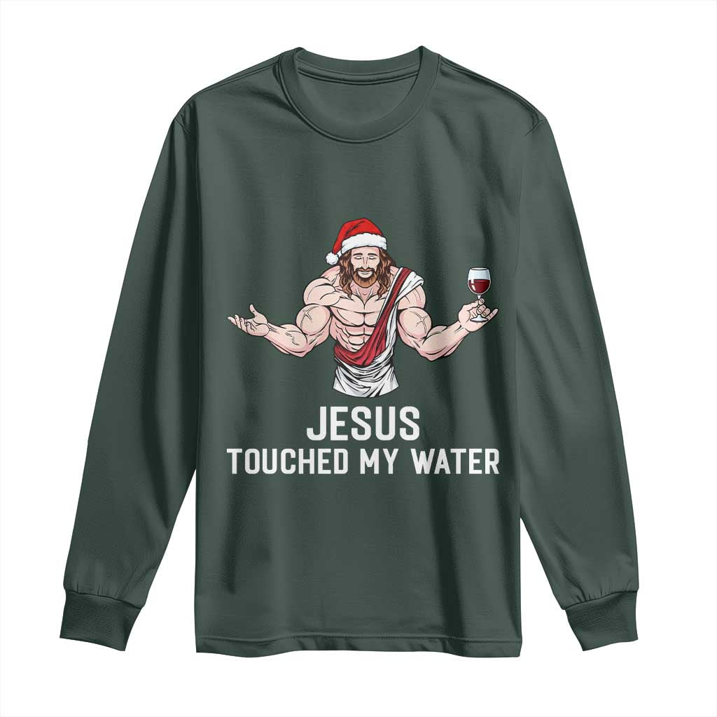 Funny Christmas Wine Long Sleeve Shirt Jesus Drank Wine TS14 Dark Forest Green Print Your Wear