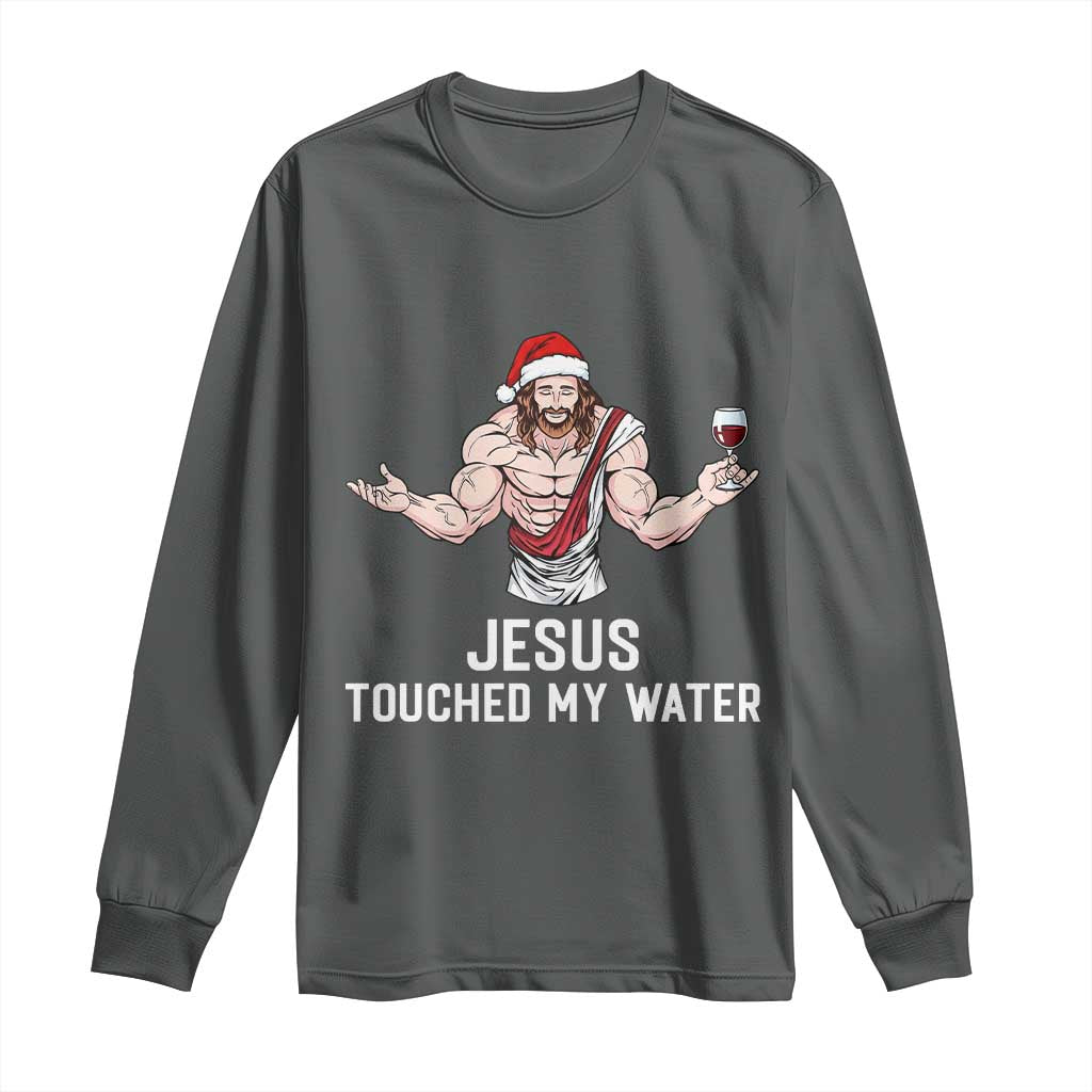 Funny Christmas Wine Long Sleeve Shirt Jesus Drank Wine TS14 Dark Heather Print Your Wear