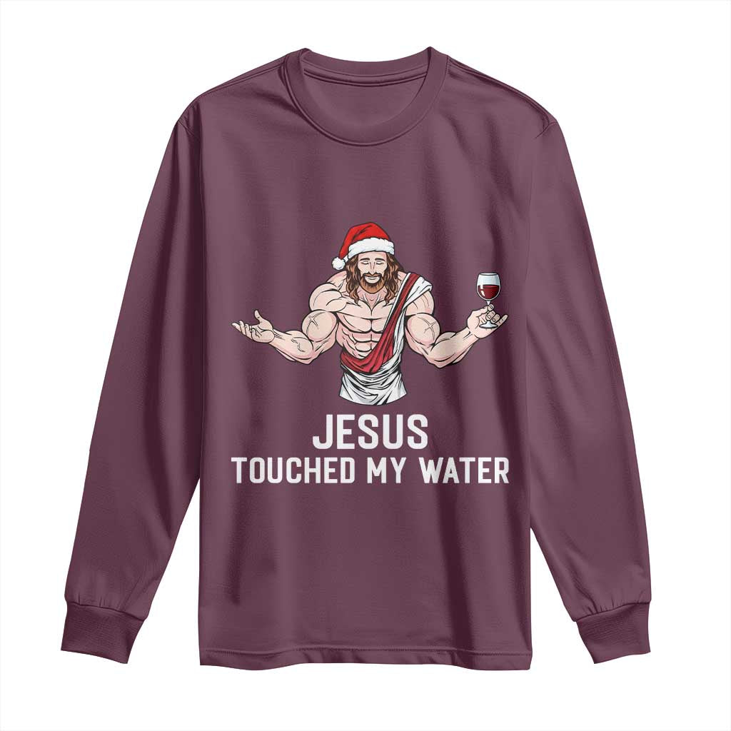 Funny Christmas Wine Long Sleeve Shirt Jesus Drank Wine TS14 Maroon Print Your Wear