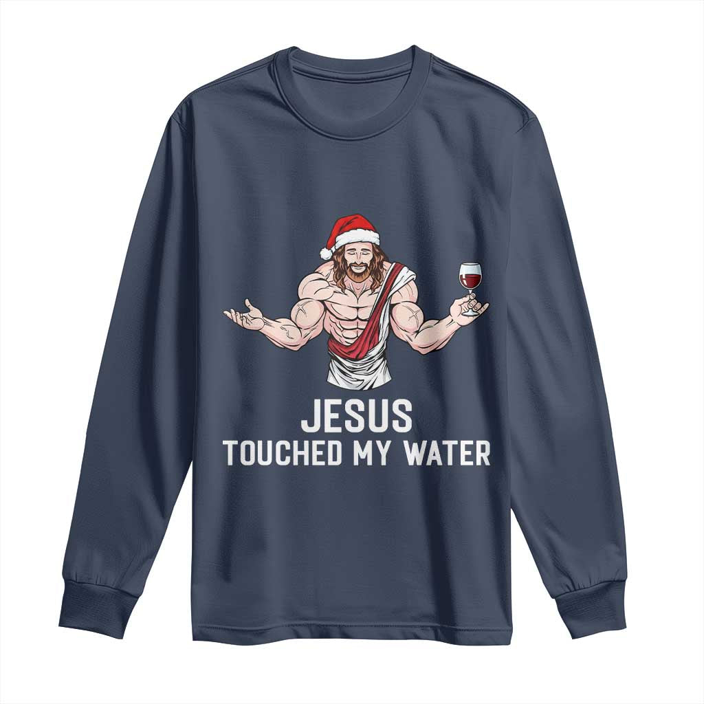 Funny Christmas Wine Long Sleeve Shirt Jesus Drank Wine TS14 Navy Print Your Wear