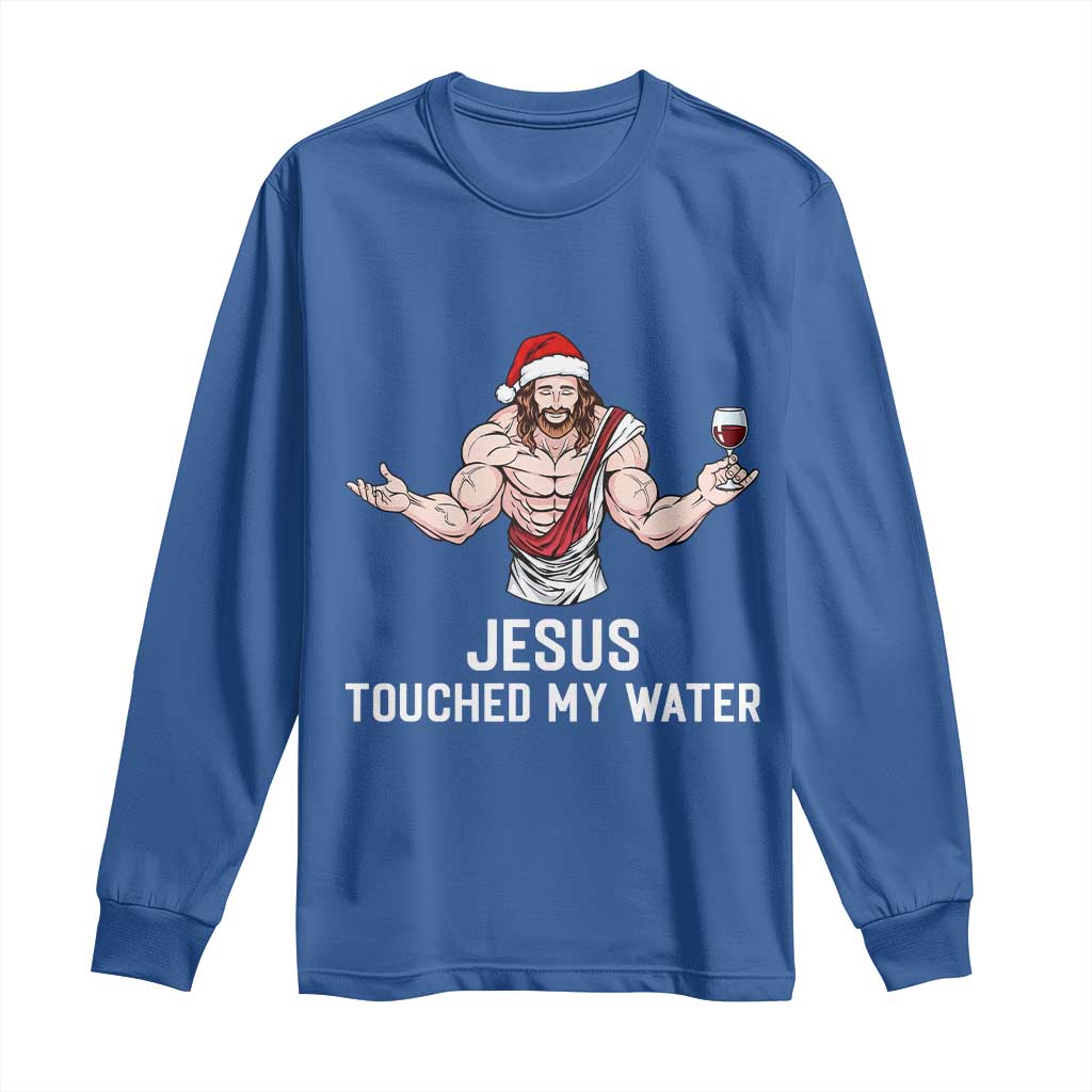Funny Christmas Wine Long Sleeve Shirt Jesus Drank Wine TS14 Royal Blue Print Your Wear