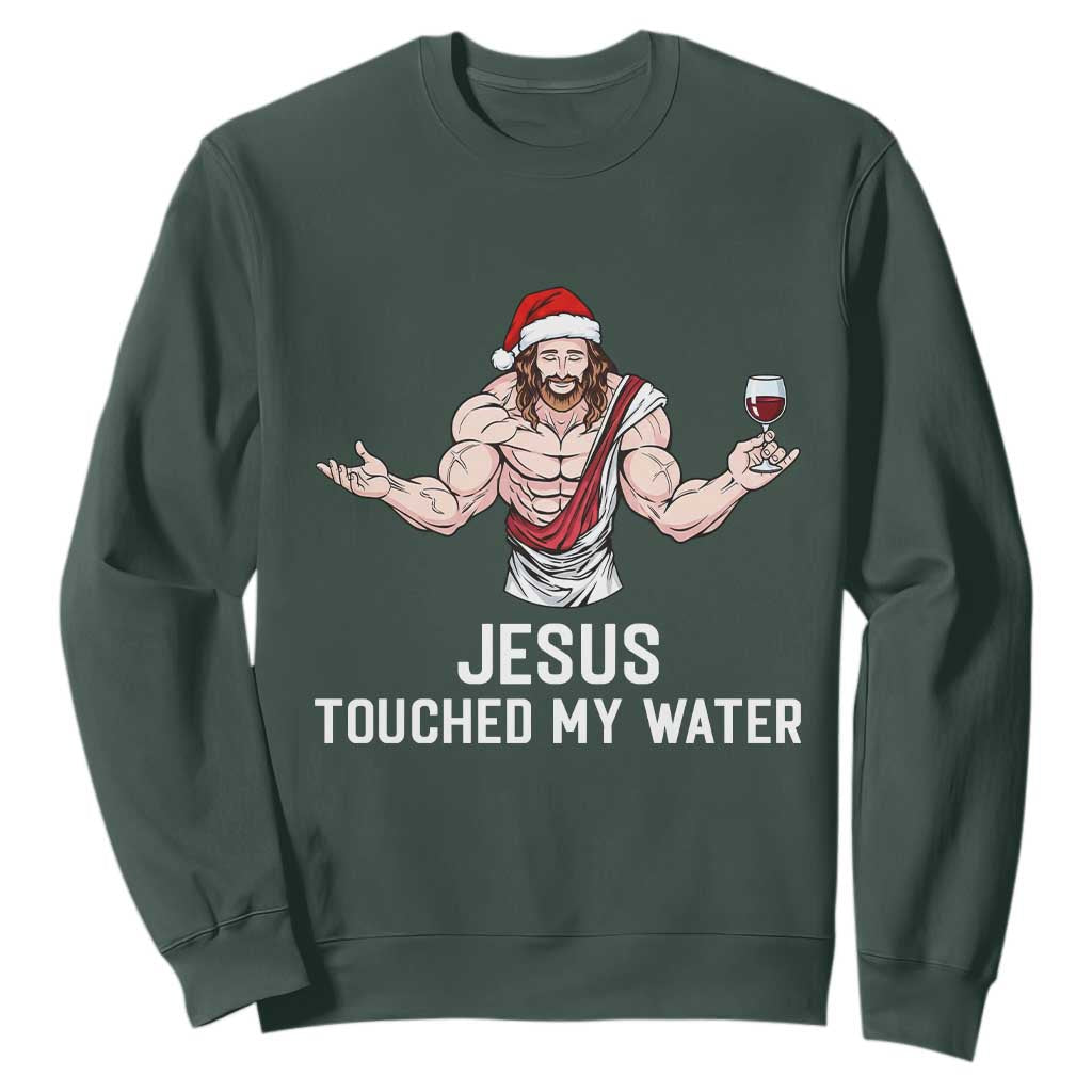 Funny Christmas Wine Sweatshirt Jesus Drank Wine TS14 Dark Forest Green Print Your Wear