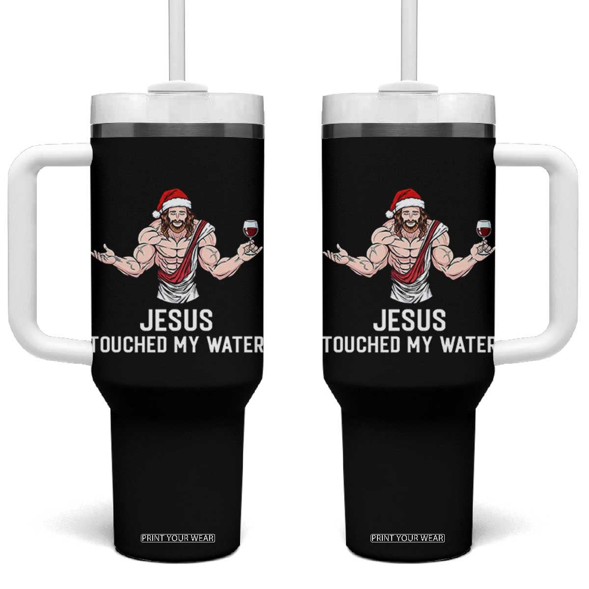 Funny Christmas Wine Tumbler With Handle Jesus Drank Wine TS14 One Size: 40 oz Black Print Your Wear