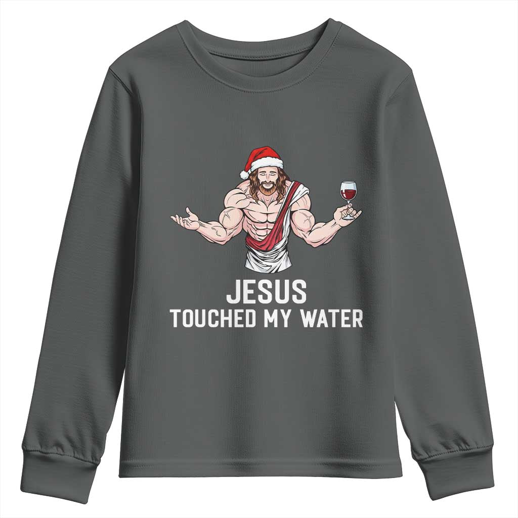 Funny Christmas Wine Youth Sweatshirt Jesus Drank Wine TS14 Dark Heather Print Your Wear