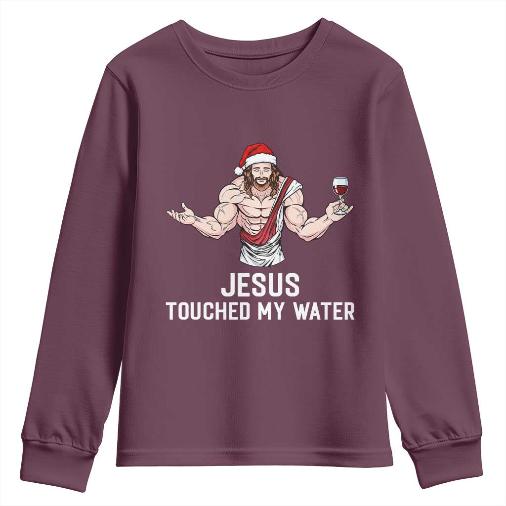Funny Christmas Wine Youth Sweatshirt Jesus Drank Wine TS14 Maroon Print Your Wear