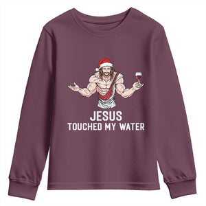 Funny Christmas Wine Youth Sweatshirt Jesus Drank Wine TS14 Maroon Print Your Wear