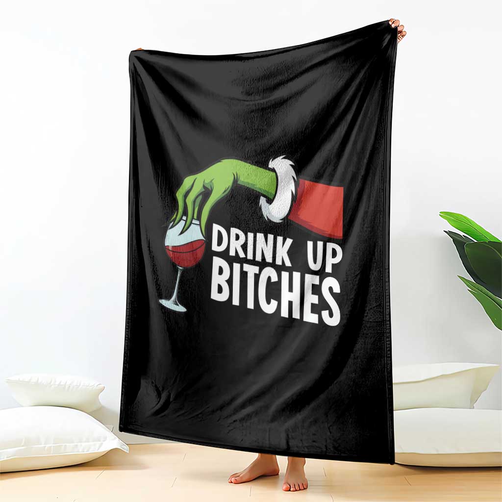 Funny Christmas Wine Throw Blanket Drink Up Bitches TS14 Print Your Wear