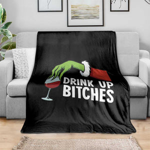 Funny Christmas Wine Throw Blanket Drink Up Bitches TS14 Print Your Wear