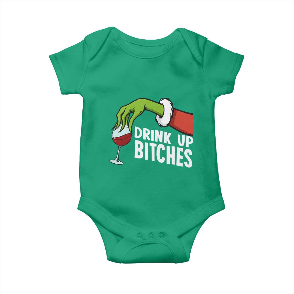 Funny Christmas Wine Baby Onesie Drink Up Bitches TS14 Irish Green Print Your Wear