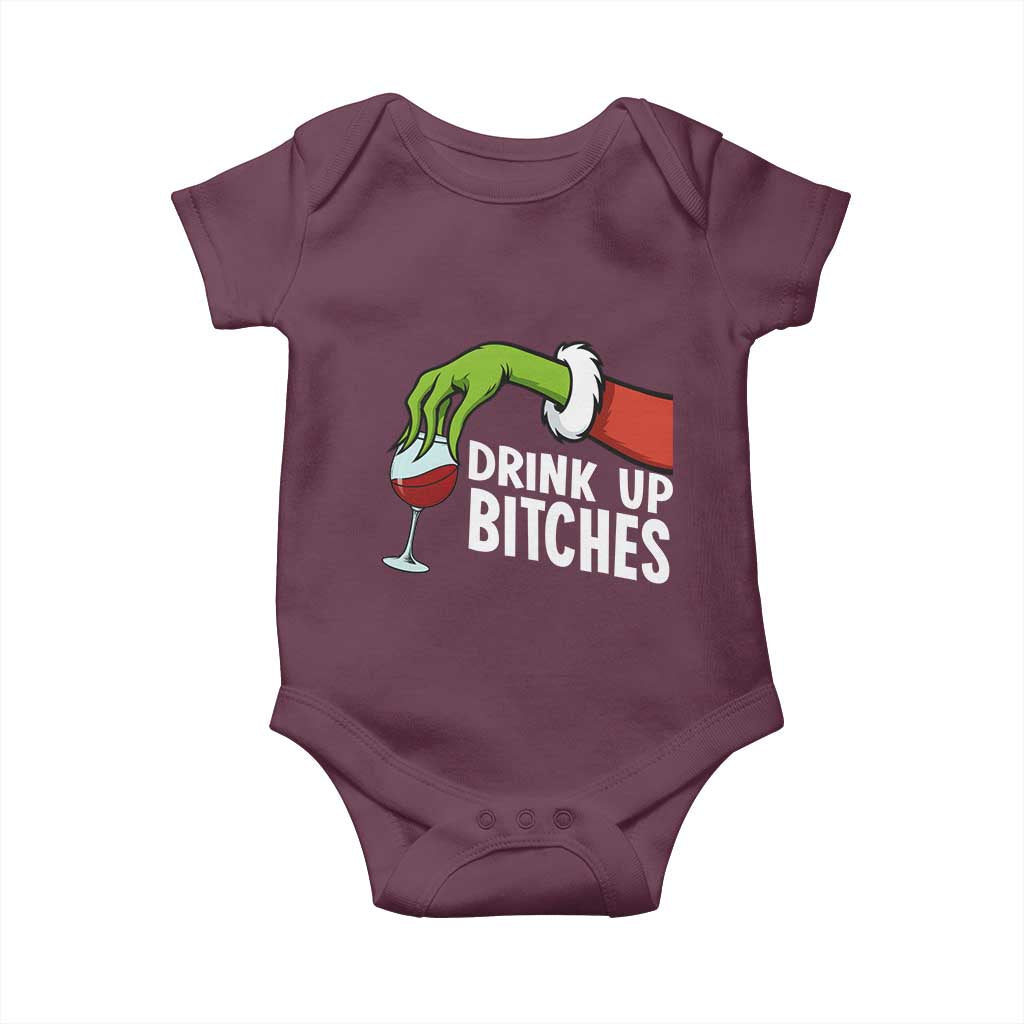 Funny Christmas Wine Baby Onesie Drink Up Bitches TS14 Maroon Print Your Wear