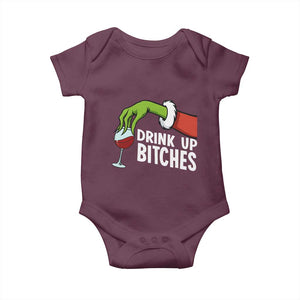 Funny Christmas Wine Baby Onesie Drink Up Bitches TS14 Maroon Print Your Wear